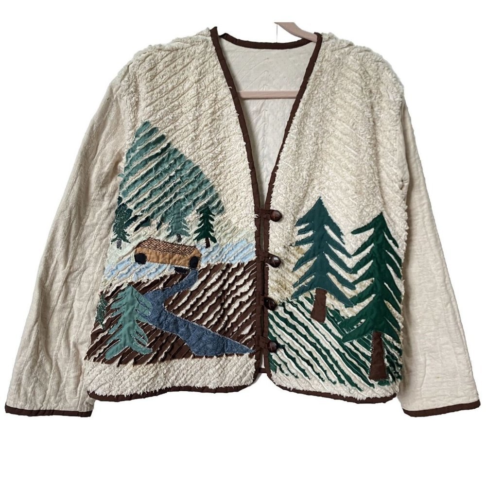 Vintage Handmade Cabin  Landscape Cardigan